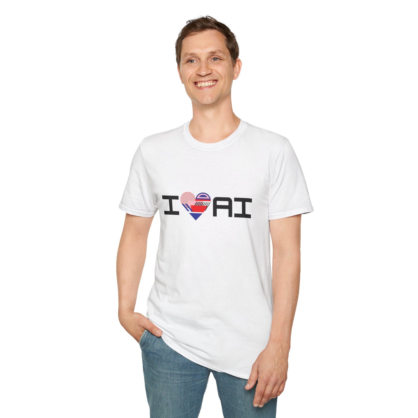 I ❤️ AI – Geometric Tech Art Unisex Tee